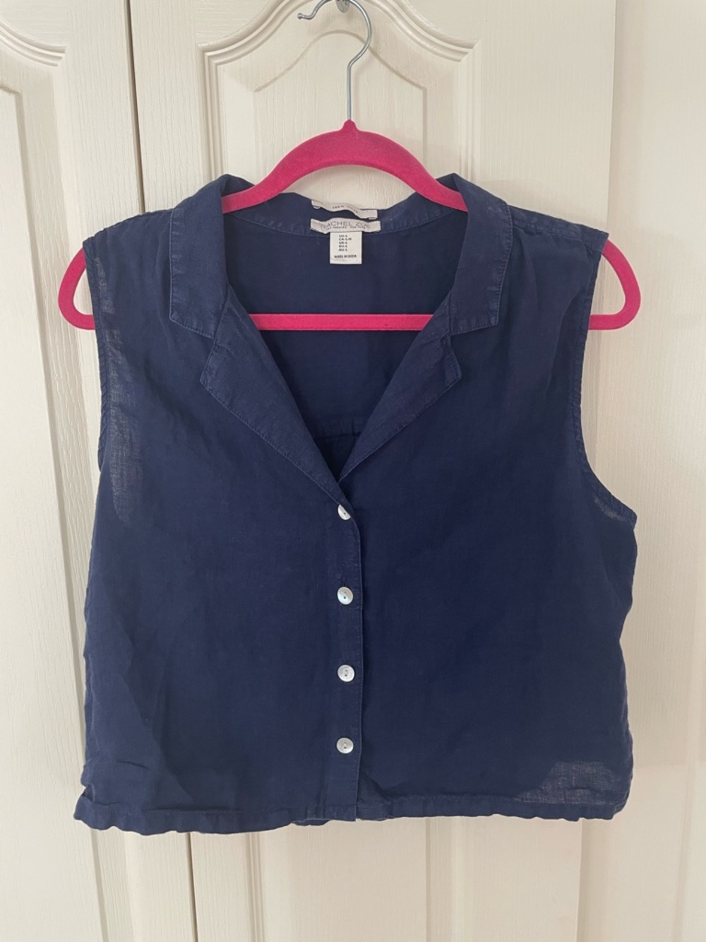 Linen Navy Button-Front Vest Top